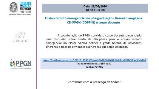 Ensino remoto emergencial na pós graduação Reunião ampliada CD PPGN (COPPIN) e corpo docente